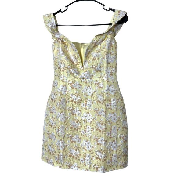 Lulus Favorite Song‎ Yellow Floral Jacquard Off-The Shoulder Mini Dress S NWT - Picture 1 of 12